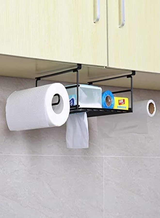 Go Hooked Under Shelf Storage Basket,2 Pack,Under Cabinet Hanging Basket Organizer with Tissue Holder,Under Cabinet Storage Shelf Wire Baskets for Kitchen Pantry Bathroom (Black (2) - Image 4